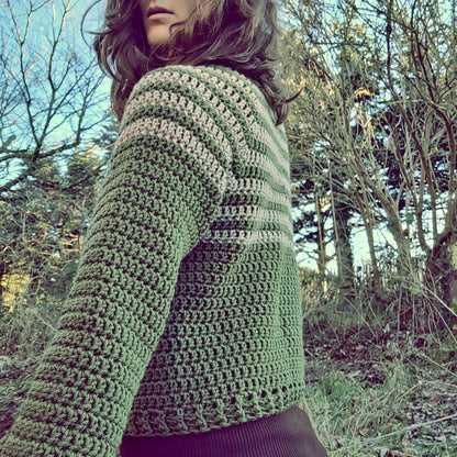 PENNY Jumper. Mossy green / Stone stripe.