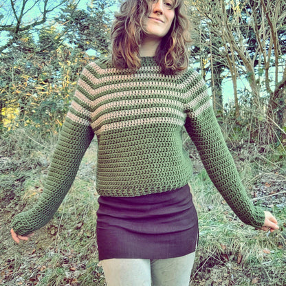 PENNY Jumper. Mossy green / Stone stripe.